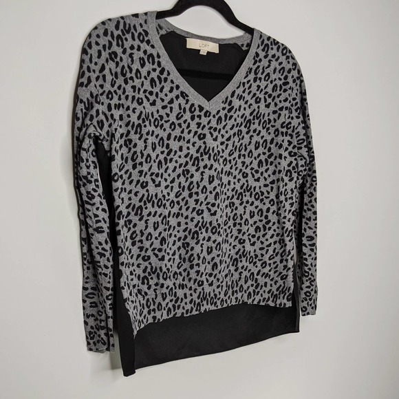 LOFT • Leopard Print Mixed Media Sweater V Neck - Picture 3 of 7